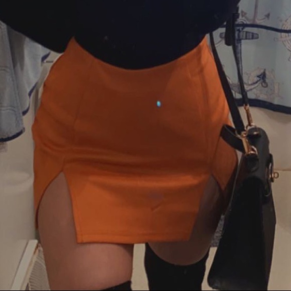 Burnt Orange Rust Side Slit Mini Skirt Small